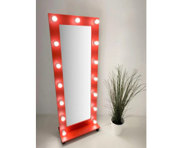 Красное гримерное зеркало с подсветкой на подставке 170х60